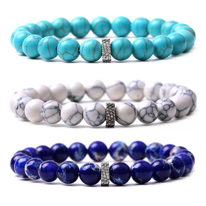 Shymuh Natural Gemstone Bracelet - 8mm Tiger Eye Amethyst Beads Adjustable Unisex