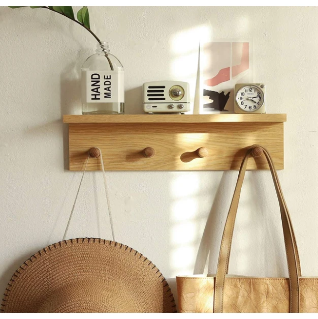 Wall-mounted Coat Hook Bamboo Wooden Coat Rack And Hook Rack With 5 ...