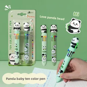 Cartoon Ten-Color Suction Card Ballpoint Pen Cute Panda Multi-Color Press Pen 1.0mm Writing Student Stationery Award Wholesale