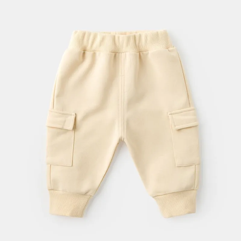 Однотонные детские брюки из 100% хлопка, Длинные Детские теплые брюки