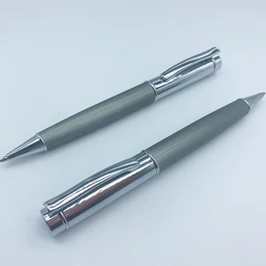 High Quality Luxury Gray Brushed Metal Ball Pen with Custom Logo Office Supplies Business Promotion Twist Metal Ballpoint Pen