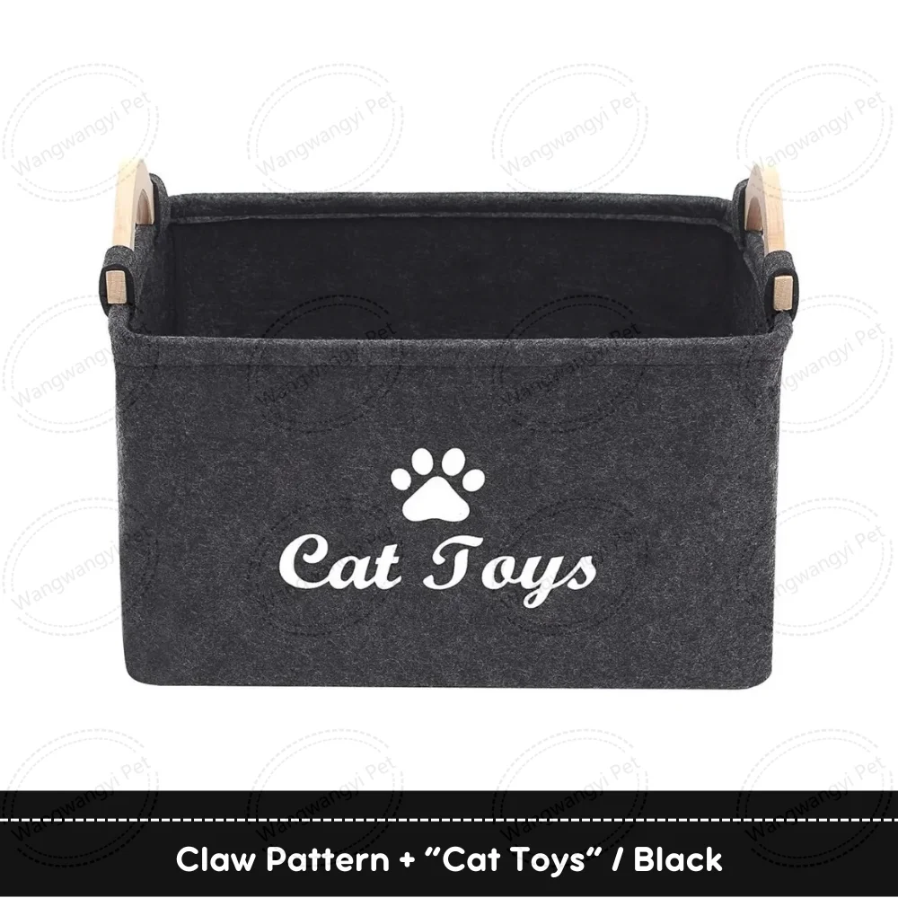 Foldable Felt Dog Cat Toy Storage Basket Large Pet Toy Box With Wooden