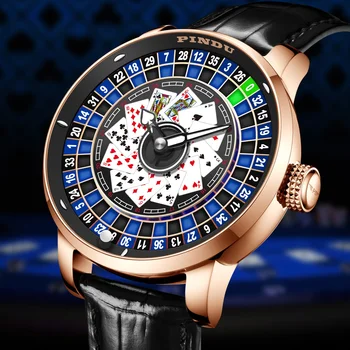 【新品・未使用】PINDU ルーレットデザイン 腕時計 自動巻き　ゴールド PINDU 6628 ダイヤ風文字盤 カジノルーレット 機械式腕時計 日本製