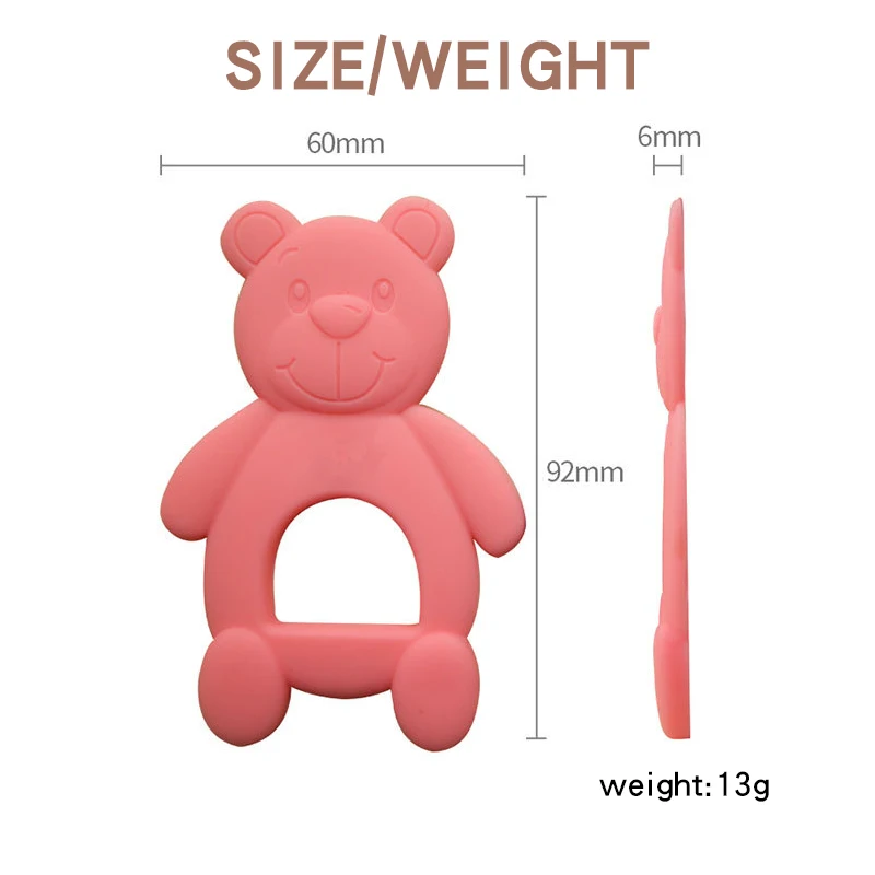 Customazation Bpa Free Silicone Bear Animal Baby Teething Rings Soft