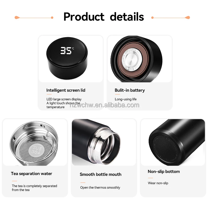 Sports Travel Smart Stainless Steel  Water Bottle with LED Temperature Display