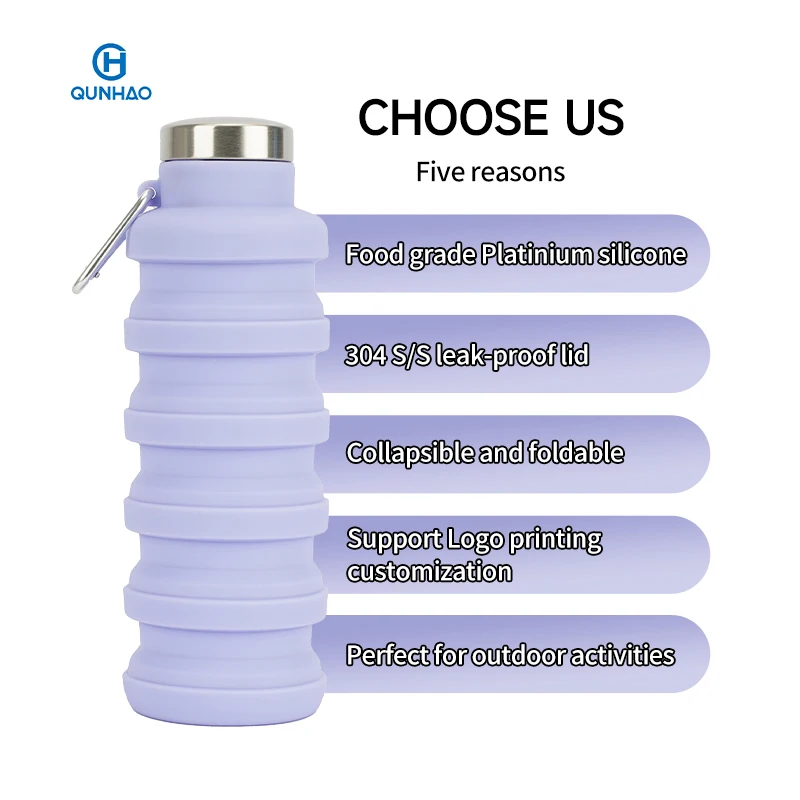 Popular Collapsible Silicone Water Bottle Silicone Water Bottle Water Bottle with Carabiner for school