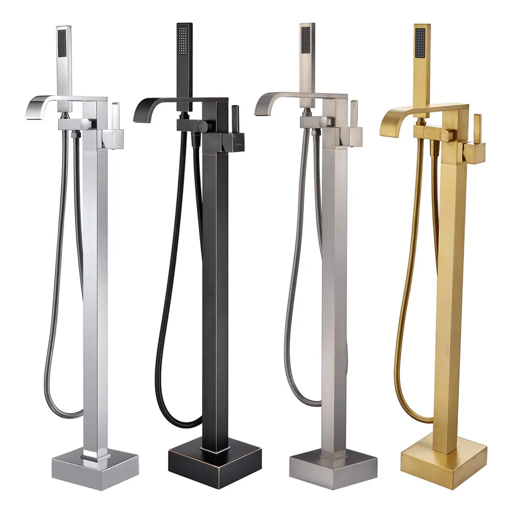 Floor-Mount Free-Standing Tub Filler Trim with Hand Shower