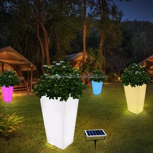 Modern 16-Color LED Illuminated Square Flower Vase Pot Trays Lighted Vase for Planters and Garden Decor