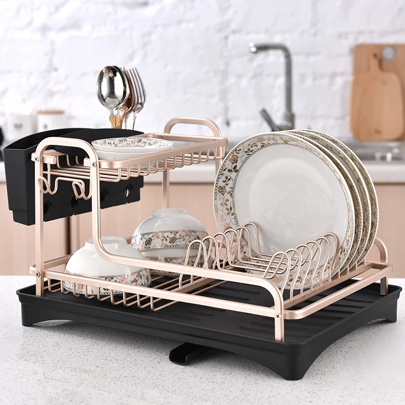 OWNSWING Tier Rose Gold Aluminum Kitchen Dish Drying Rack Sink