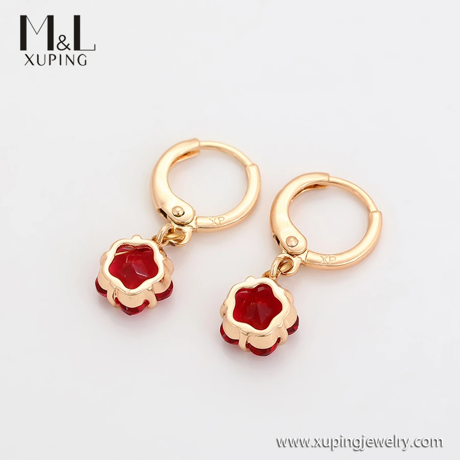 ML20108 XUPING ML Store Bohemia Artificial Jewellery Woman Lovely Simple Star Shaped Stone Ruby 18K Gold Color Hoop Earring