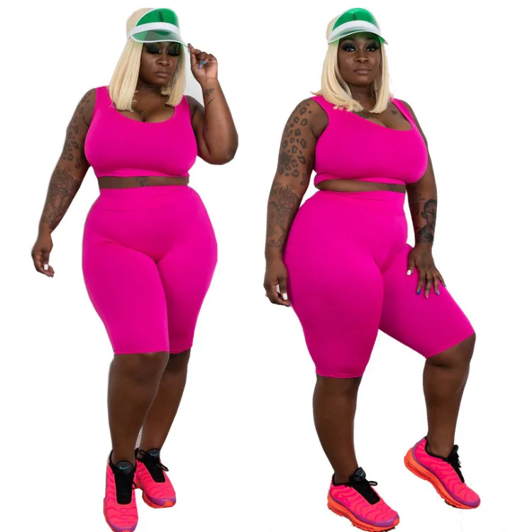 -YF1031 Summer 5XL plus size women's  solid  3 colours  sleeveless tank top shorts suit sexy slim two piece sets