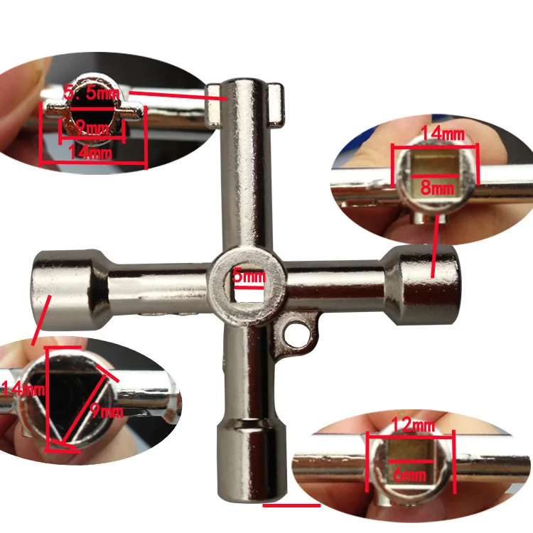 Chiave Universale 4-in-1 In Acciaio Inox – 6,5/7/8/9 Mm Per Valvole, Rubinetti, Quadri Elettrici E Impianti Gas