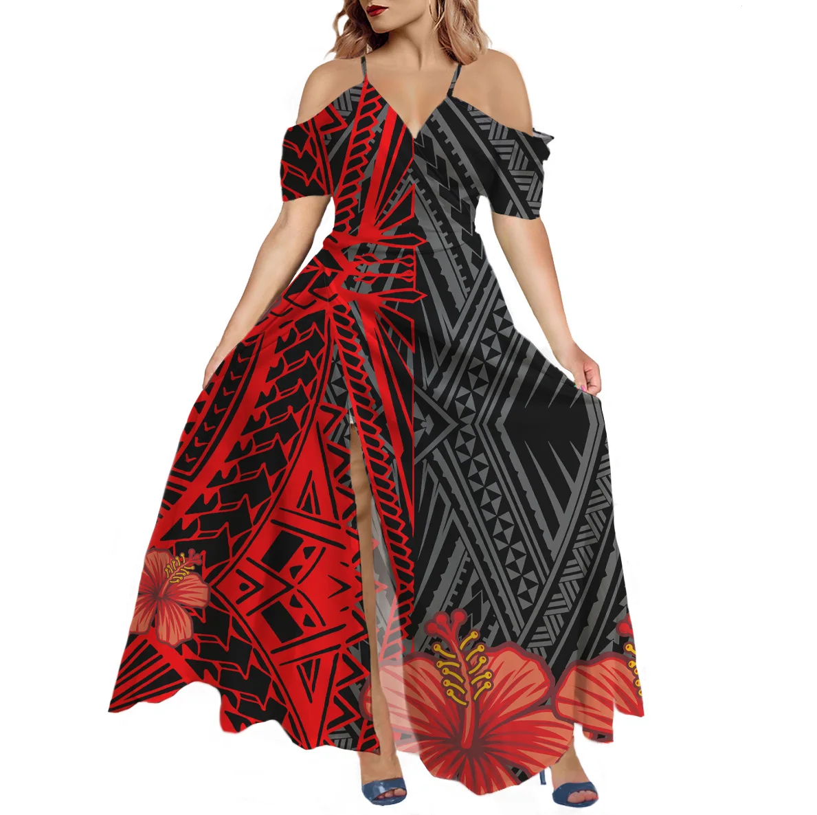 Summer Sexy Women Short Sleeve Evening Dress Polynesian Samoan Tribal Print  Open Legs Off Shoulder Beach Long Dress - Buy Summer Beach Long Casual  Dress Off Shoulder Dresses,Sexy Women Short Sleeve ...