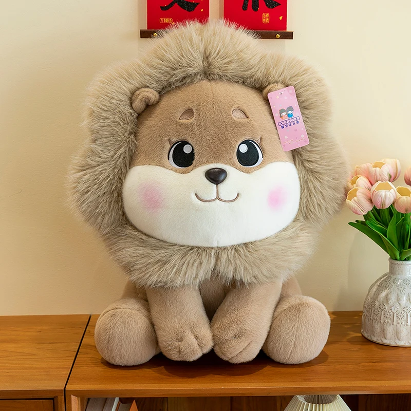 Custom Lion Plush Toy Stuffed Animal, Cute Soothing Wild Beast Doll for Kids Gift, Mascot, Car Decor and Plush Throw Pillow