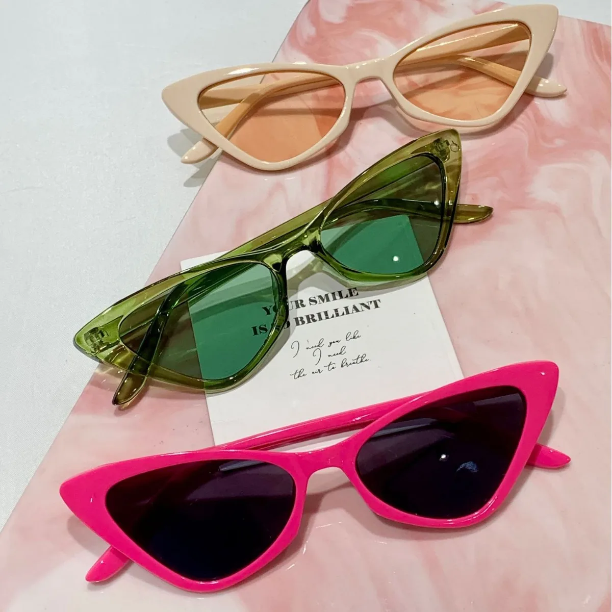 Cat Eye Women Sunglasses Retro Clear Gradient Shades UV400  Colorful Sun Glasses Shop Our 97099 Triangle New Trend Cat Eye Shades Sunglasses main image 3