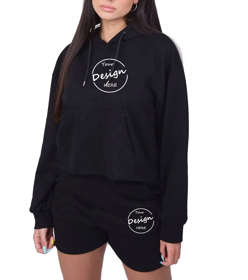 Set di felpe con felpa corta da donna con cappuccio con stampa