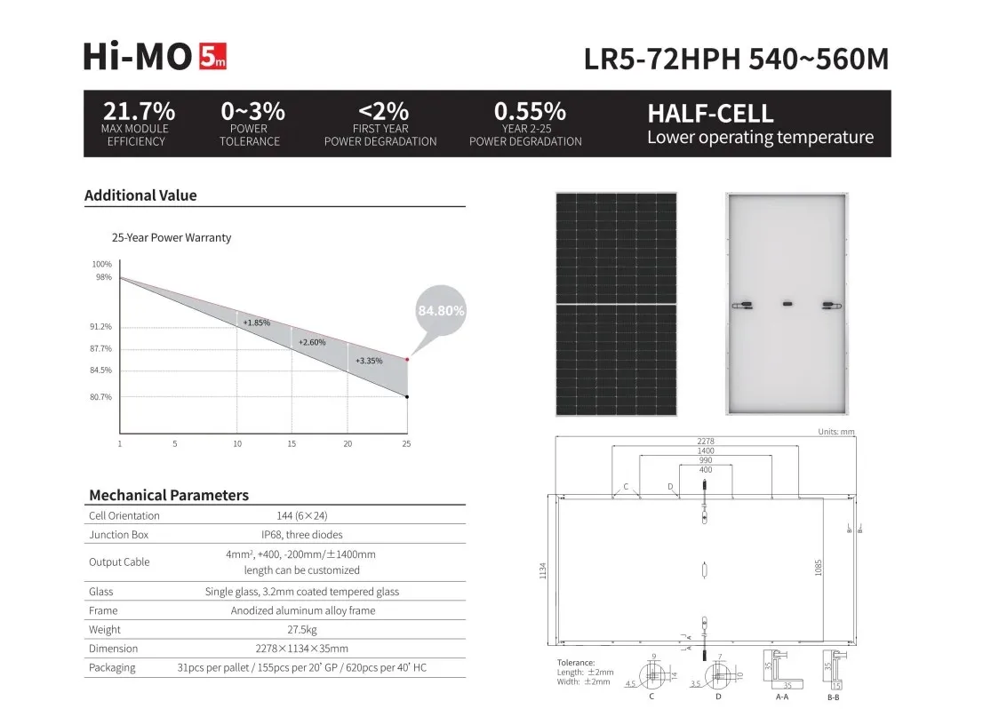 Longi Solar Hi Mo5 M10 Pv Solar Panels Module 535w 540w 545w Lr5 72hbd Double Glass Bifacial 6927