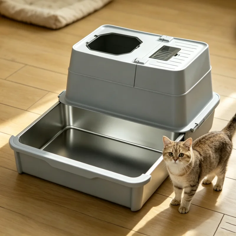 Hot Sale Drawer Type Stainless Steel Cat Litter Box Fully Enclosed Odor Control Cat Toilet Easy Clean Pet Supplies