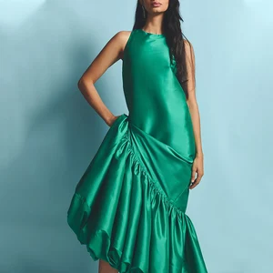 HL Factory's Elegant Summer Women's Long Maxi Dress Custom Party Sleeveless Ruffle Sundress Solid Pattern Natural Plain Dyed