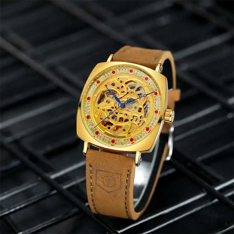 8274 Мужские механические часы из натуральной кожи