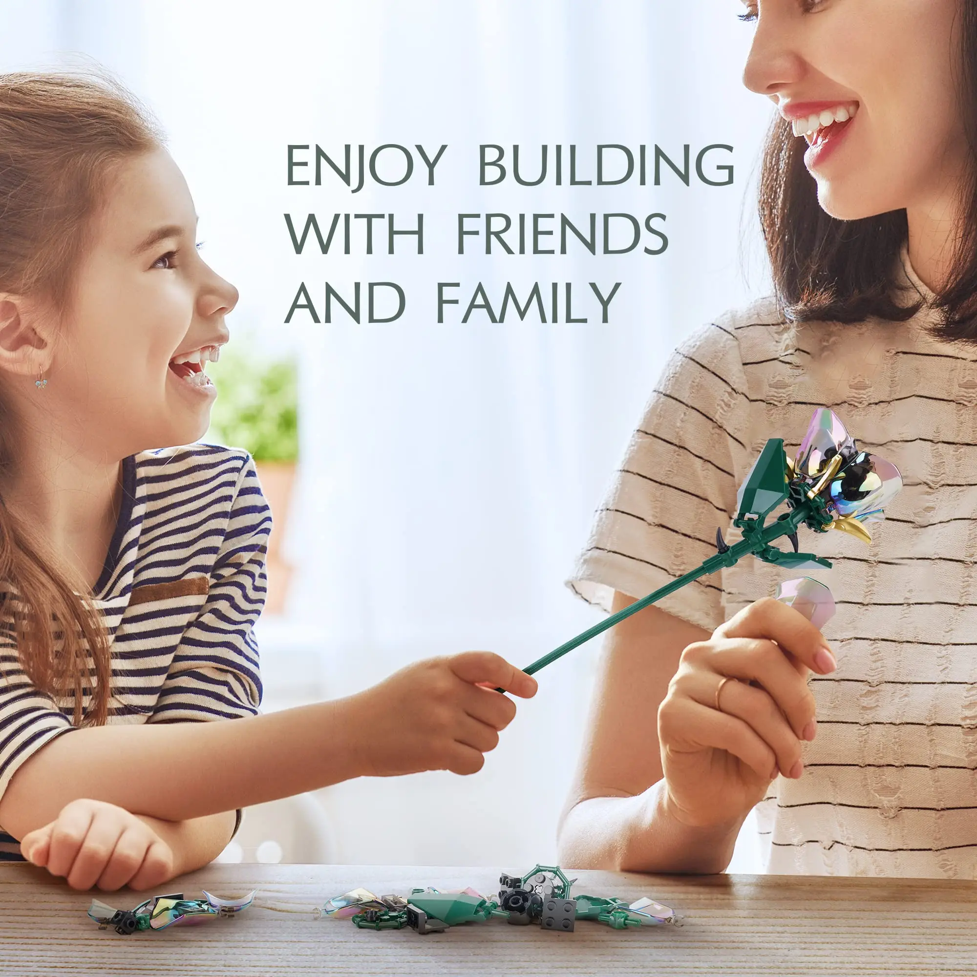 Decool Bouquet of Back Rose Home Decoration Artificial Building Blocks Flowers Gift for Anniversary and Valentines Day