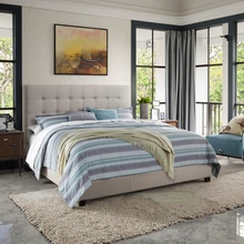 Luxury Modern Design Double Software Bed Set for Master Bedroom Fabric Bed with Wooden Frame Bedroom Furniture