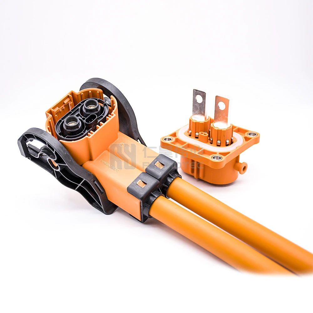 200A Connector EV IP67 HV Waterproof 2 Pin High Voltage Power Connector 50mm2 Single Core Multi Stranded EV Cable
