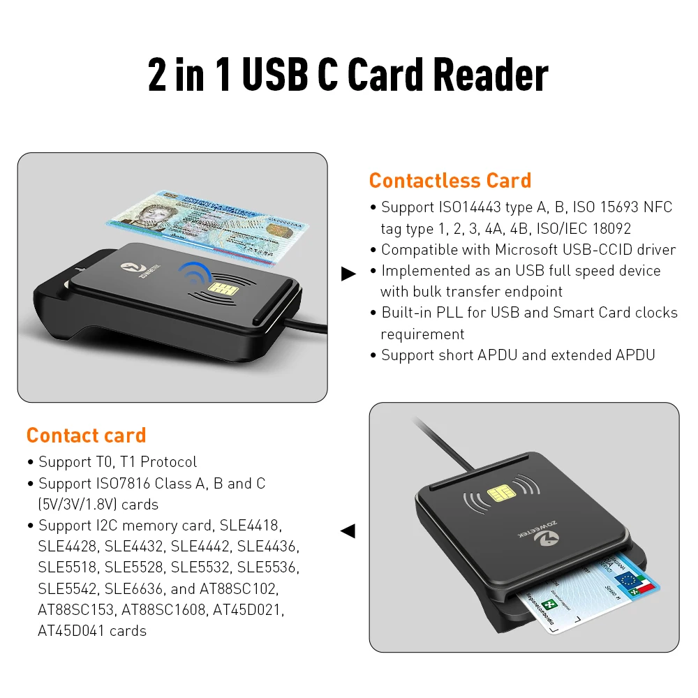 ZOWEETEK Mobile Card Reader Contactless NFC Smart Chip Reader with Type-C Interface OEM/ODM OTG Payment