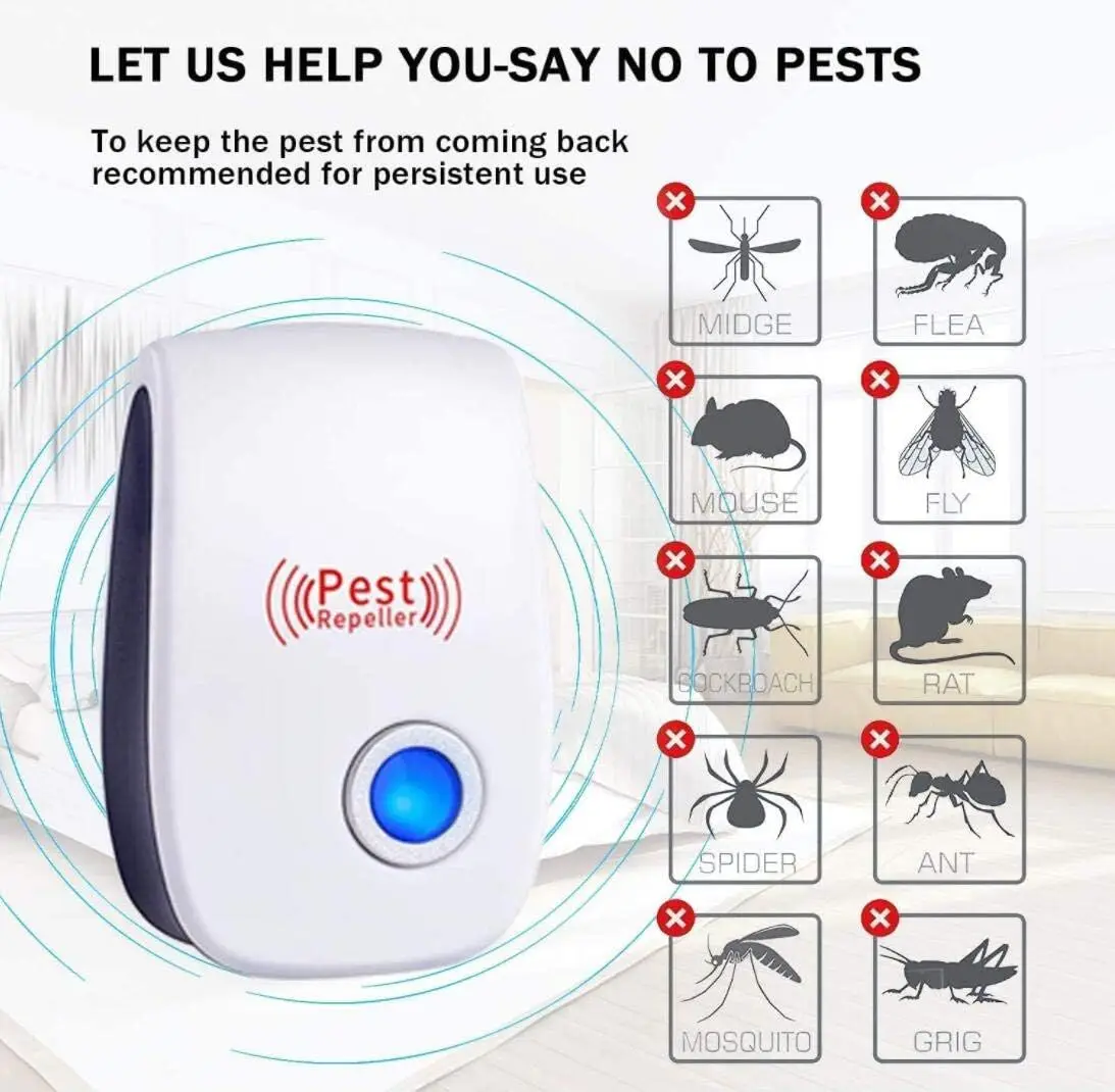 Ultrasonic Pest Repeller Indoor Plug-in Gadget can Repel Mosquitoes Bed Bugs Cockroaches Spiders mice Bats Birds Flies Rodents