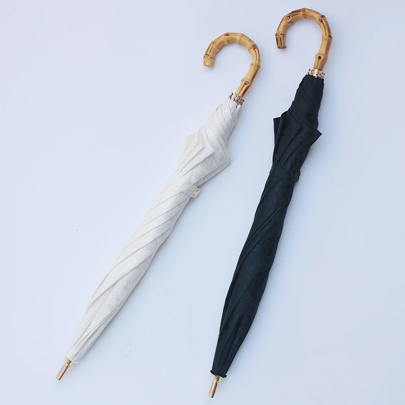 Manual Opening Vintage Style Old Fashion Japanese J Crook Shaped Bamboo Handle Straight Umbrella
