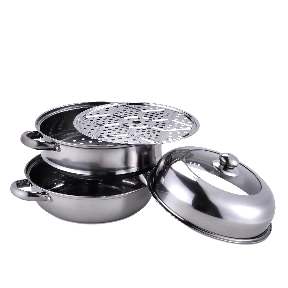 Multi Function Double Layered Custom Kitchen Oil Gas Steam Food Dimsum Bun Cake Fish Stainless Steamer Pot