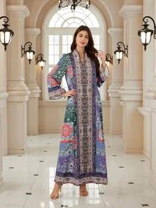 New Spring Women's Wear Saudi Arabia Abaya with Print Casual Loose Rhinestone Embellished Fashion Pullover Robe Women's Dress