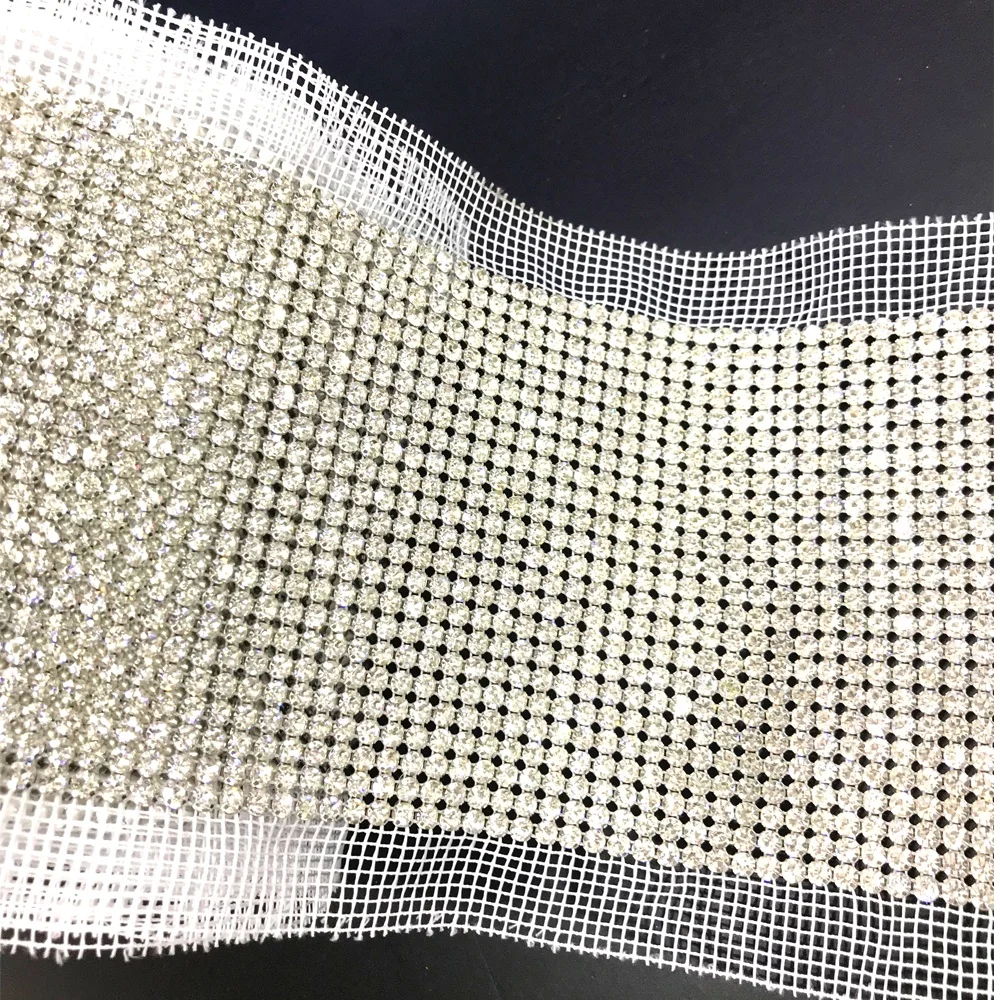 S451 24 Rows Silver Color Sparkly Rhinestone Mesh Trim Bling Crystal Mesh Roll Diamond Mesh Rhinestone Ribbon