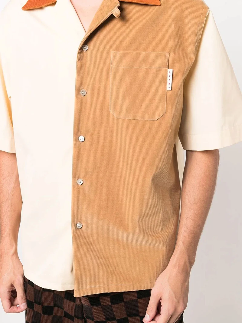 OEM Custom Made Boxy Relaxed Fit Corduroy Panel Bowling Shirt for Men New Fashion Cotton Blouses
