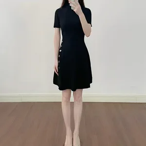 High-quality Fashion Spring Summer Dress with Side Elegant Slim Round Neck and Short Sleeves Dress
