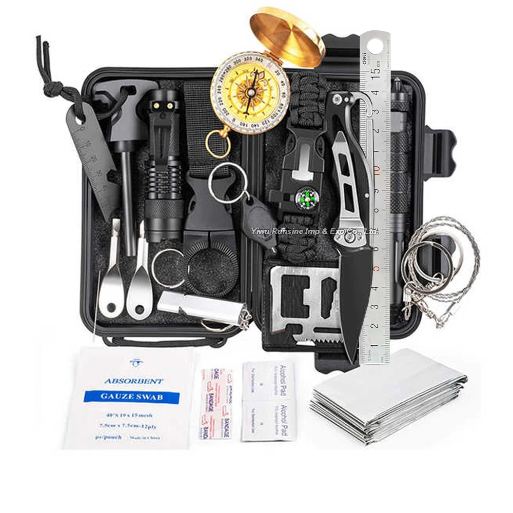 RS Camping EDC Survival Kit Gear Box Tactical Outdoor Survival Kits for Hiking Camping 18 in 1 Emergency Survival Kits