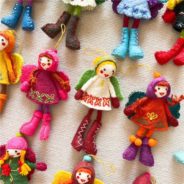 20CM Handmade Handing Wool Felt Rainbow Xmas Fairy Doll Friends for Christmas Ornaments