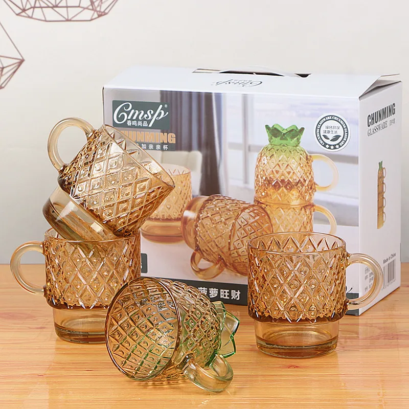 Home glass coffee cup set creative pineapple overlay Cup four piece set opening event exchange gift cup manufacture