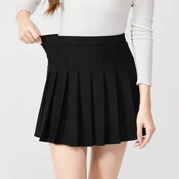 Women Fashion Pleated Mini Skirt Elastic Waist Pants Inside Black Tennis A-line Girls Skirts