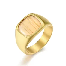 Guangzhou Fashion Jewelry 18K Gold Plated Square Stainless Steel Rings for Men Rings Wedding Inlaid Wooden