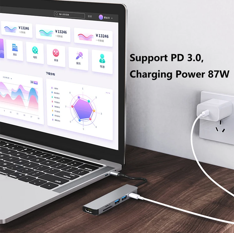 Welcome OEM Order, Factory Whole Selling 6 Ports Usb C Hub With 4k Hd Multi Function Docking Station With Pd 100w 6-in-1 Usb-c Hub Adapter - Buy 6 In 1 Multi Function Adapter Charging Usb Hub Hdtv Type C 6 Ports Type-c Hub 6 In 1 Type C Hub Adapter Usb Charging