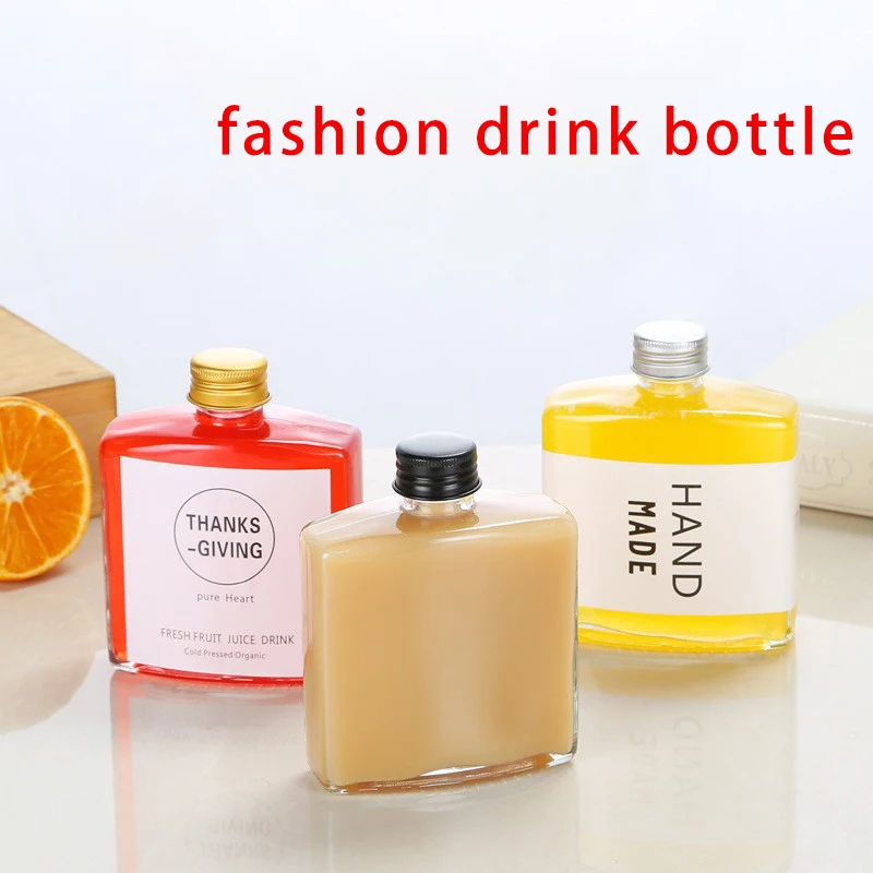 100ml 200ml 250ml Screen Printing Screw Lid clear and Frosted Flat Flask Coffee Glass Bottle for Liquor Wine