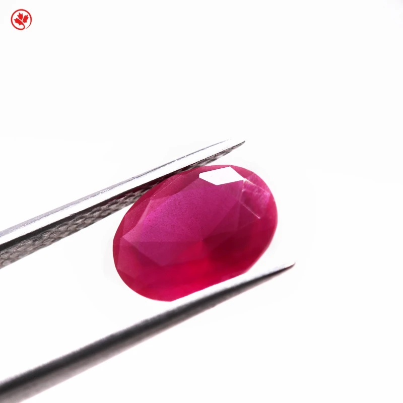Redleaf 5A Ruby 5 # Oval Shape Sand Bottom Synthetic Ruby Gemstone Red Corundum Gemstone