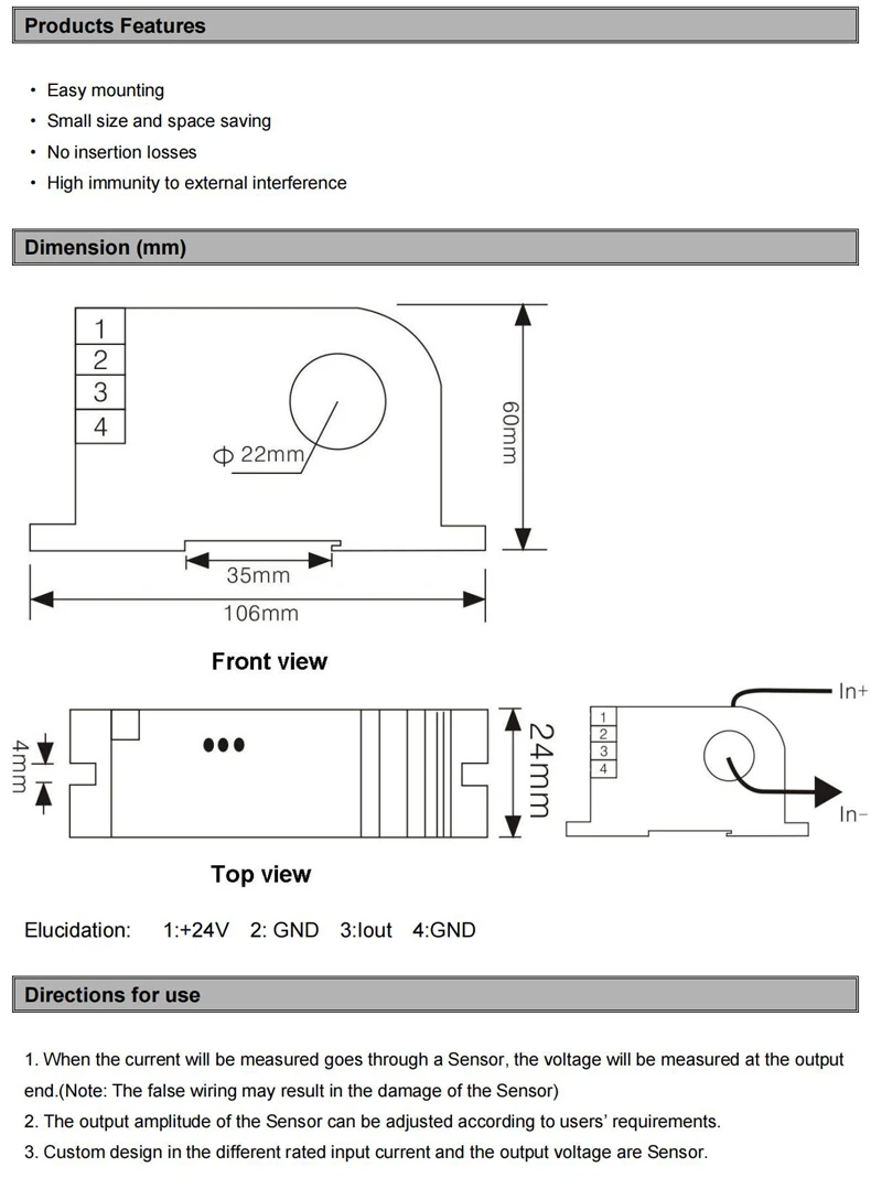 AC Current Transmitter 4-20mA QNDB7 5A 10A 20A 50A 100a 200a 4 20mA Current Transducer Factory Price Current Sensor 420mA