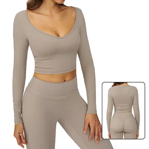 Roregal New Breathable High Elasticity Nylon Yoga Top Tight Fitting Fitness Yoga Long Sleeve T-shirt