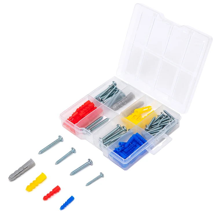 High Quality 104pcs Assorted Sizes Nylon Wall Plug Plastic Anchor  Pan Head Self Tapping Screw