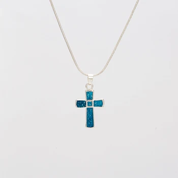 Jerusalem Necklace Blue Color Enamel Jewish Pendant Christian Necklace Cross