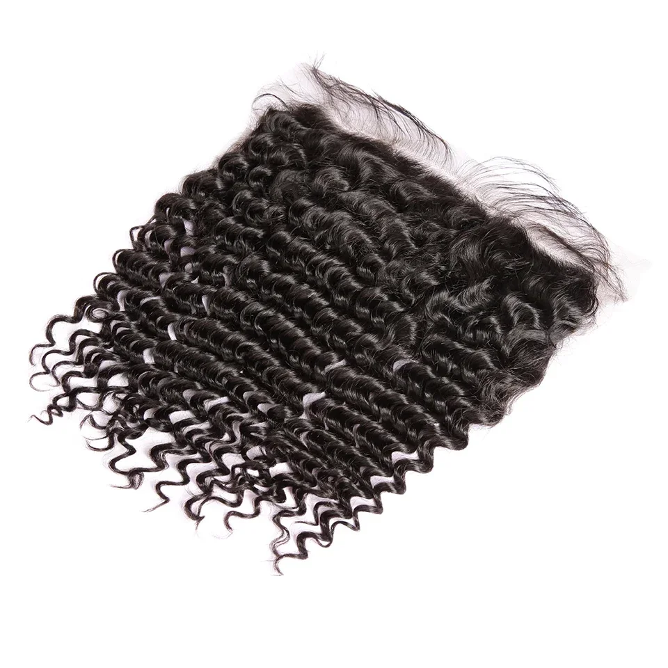 Cabello humano Remy de 13 x 4 con ondas profundas y cierre de encaje suizo, nudos blanqueados, cabello de bebé prearrancado n.° 1B_voghion.com