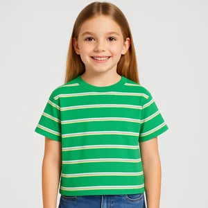 Custom Kids Striped T-shirt OEM/ODM Short Sleeve Casual Summer Girl Tops Soft Cotton T-shirts for Girls Kids Wear Supplier