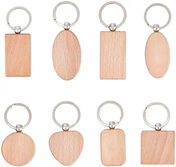 Beech Wood Wooden Blank Key Chain Tags Rectangle Heart OvalFlat Round Wood Keychains for DIY Craft Making